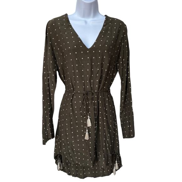 Faithfull the Brand Olive Pullover Dress with Tassels, Diamond Shape Dots size 4 - Picture 1 of 16
